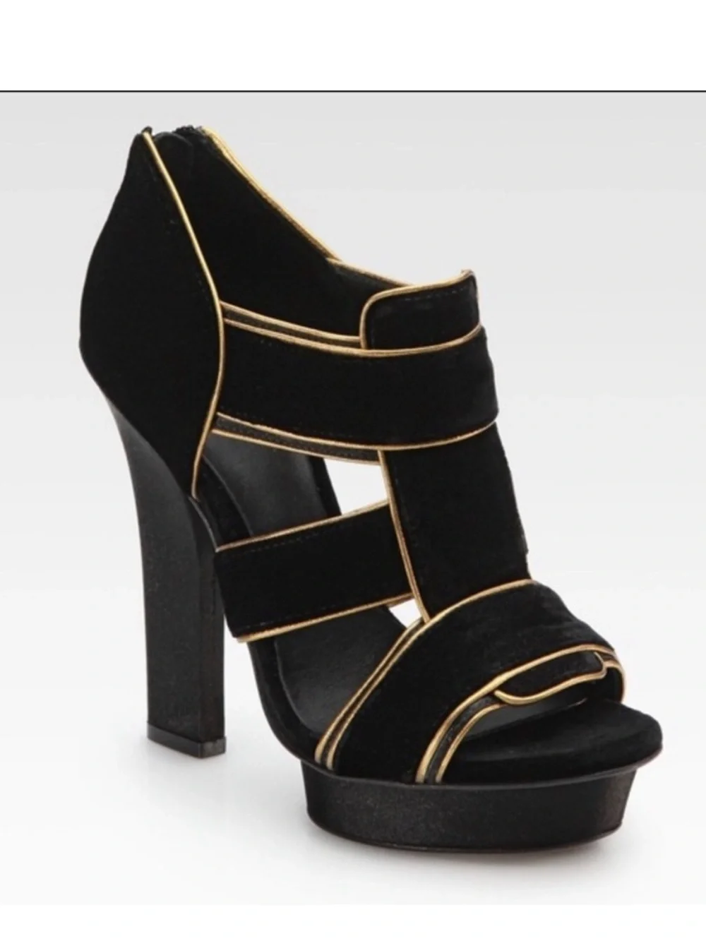 Tory Burch Velvet Leather Trim Embellishment Gladiator Sandals 7.5